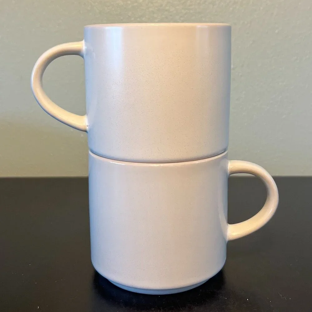 Set of 2 Pottery Barn MASON STONEWARE Ivory White Mugs ~ Minimalist Design